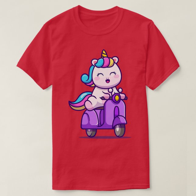 T-shirt Cute Unicorn équitation Scooter (Design devant)