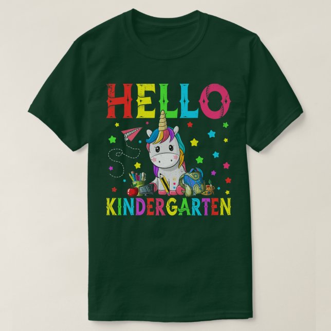 T-shirt Cute Unicorn Hello Kindergarten Retour À L'École (Design devant)