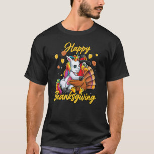 T-shirt Cute Unicorn Hugs Turkey Happy Thanksgiving Fall L