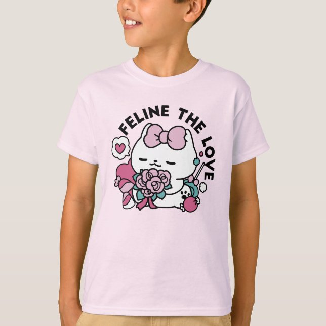 T-shirt Cute Valentine's Cat Design - Feline the Love (Devant)