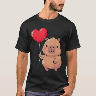 T-shirt Cute Valentine's Day Capybara Holding Heart Balloo