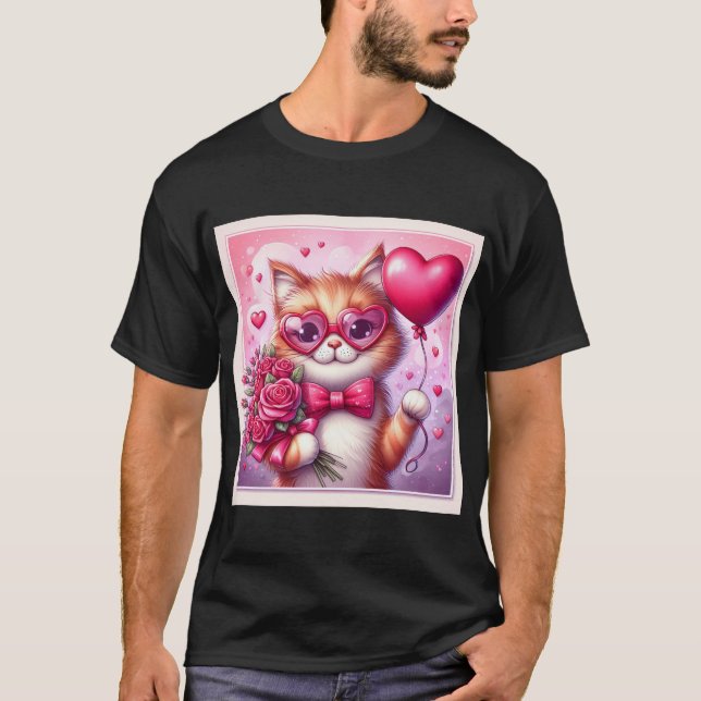T-shirt Cute Valentine's day cat/chaton (Devant)
