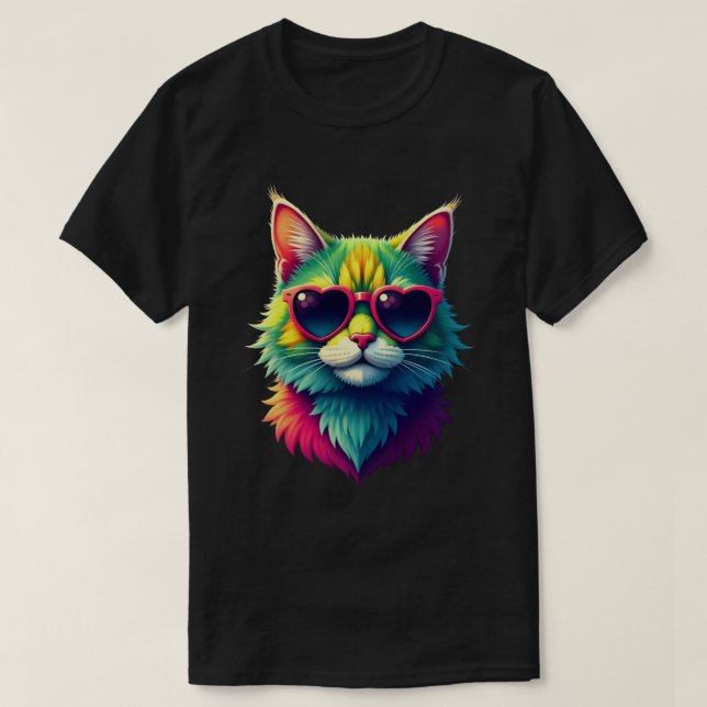 T-shirt Cute Valentines Day Chat Coeur Lunettes de soleil  (Design devant)