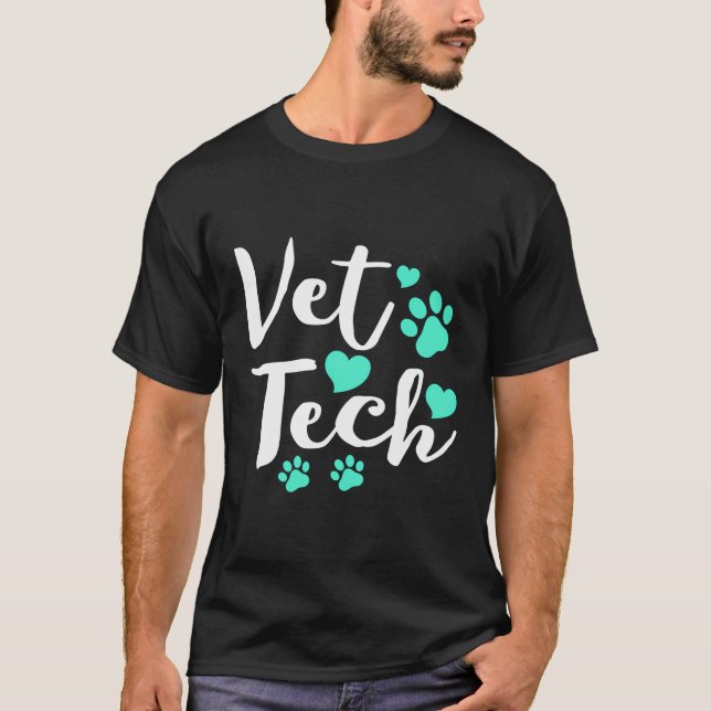 T-shirt Cute Vet Tech Turquoise Coeurs Empreinte de patte  (Devant)