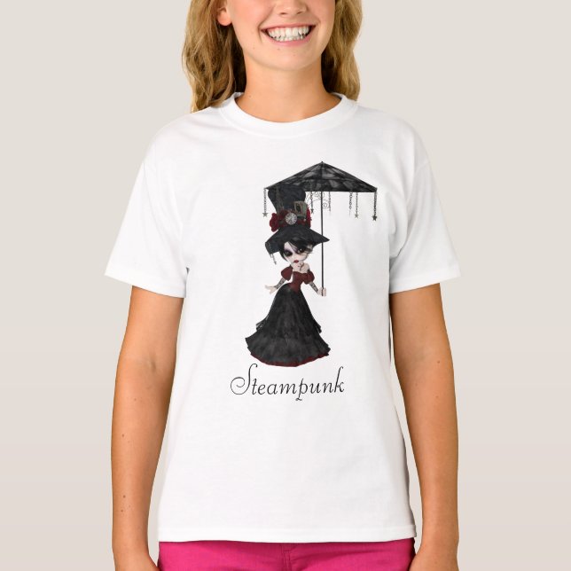 T-shirt Cute Victorian Steampunk Goth Girl & Parasol (Devant)