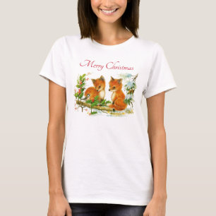 T-shirt Cute Vintage Foxes Retro Christmas Scene
