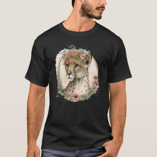 T-shirt Cute Watercolor Cheetah Flower Crown Safari Animal