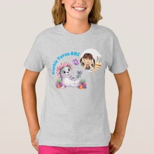 T-shirt Cute Whimsical Floral Sea Lion Anniversaire de enf