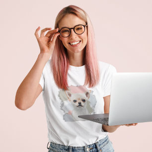 T-shirt Cute White Chihuahua Abstrait Pastel Pink Paint