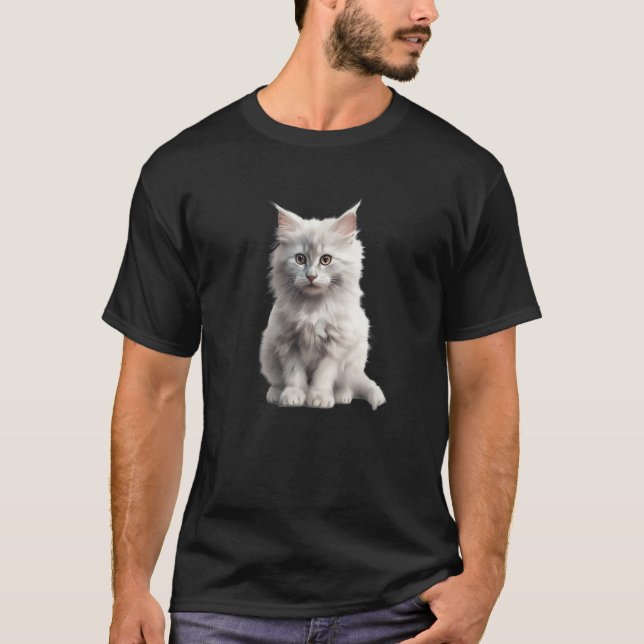 T-shirt Cute White Longhair Cat  Kitten (Devant)