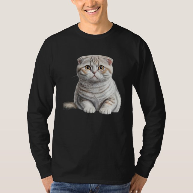 T-shirt Cute White Scottish Fold Cat Cat (Devant)