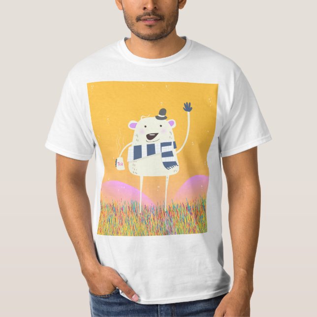 T-shirt Cute Yeti Avec une belle tasse chaude de thé (Devant)