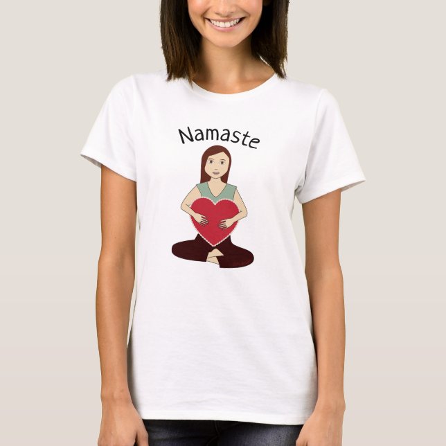 T-shirt Cute Yoga Girl tenant coeur rouge Namaste (Devant)