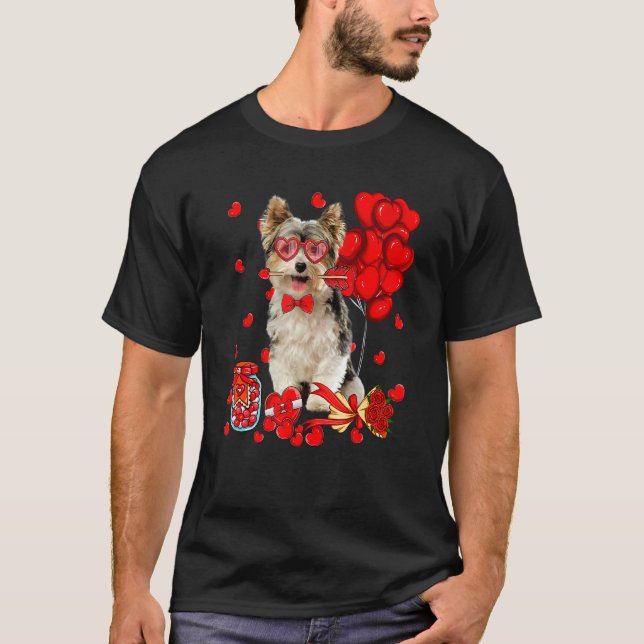 T-shirt Cute Yorkshire Terrier Chien Coeur Saint Valentin  (Devant)