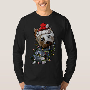 T-shirt Cute Yorkshire Terrier Père Noël Lumières des arbr
