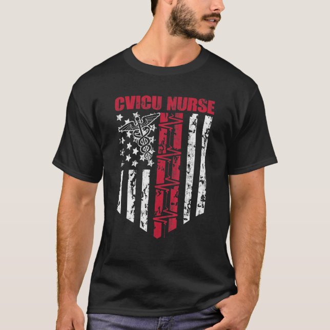 T-shirt CVICU Nurse USA Drapeau Patriotique Nurse RN S'ins (Devant)