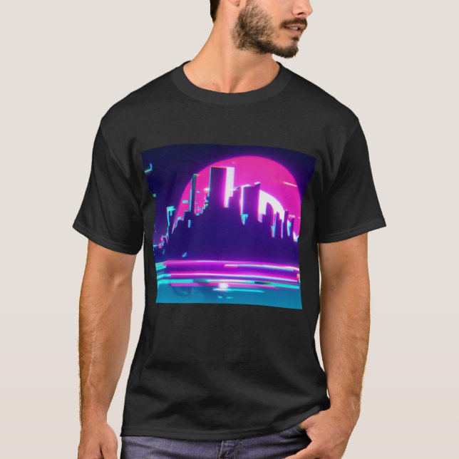 T-shirt Cyan synthwave (Devant)