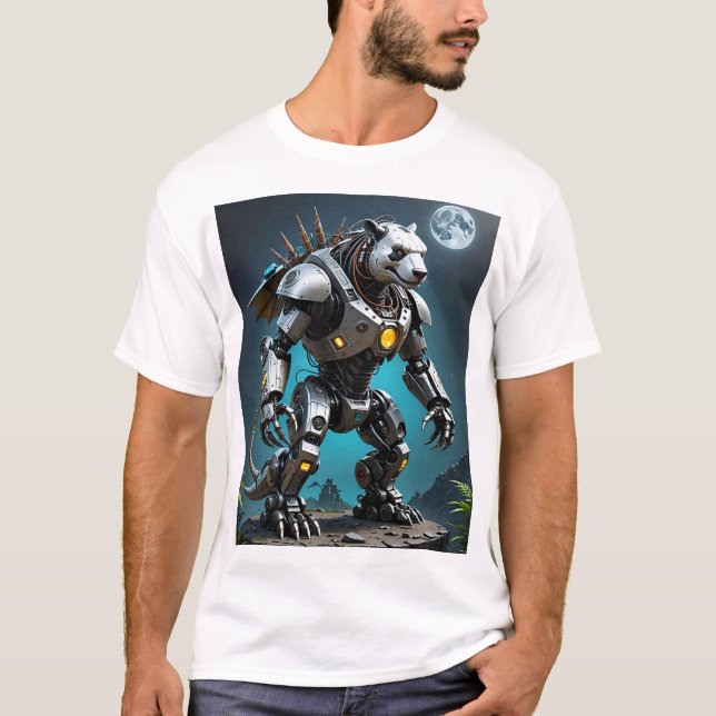 T-shirt Cyber Méca Panda Futuriste Robotique Guerrier Tee (Devant)