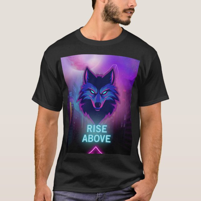 T-shirt Cyber Neon Wolf - Esprit Alpha dans une ville futu (Devant)