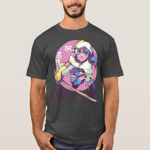 T-shirt Cyber Punk Anime Guerrier fille Rétro Kanji Japona