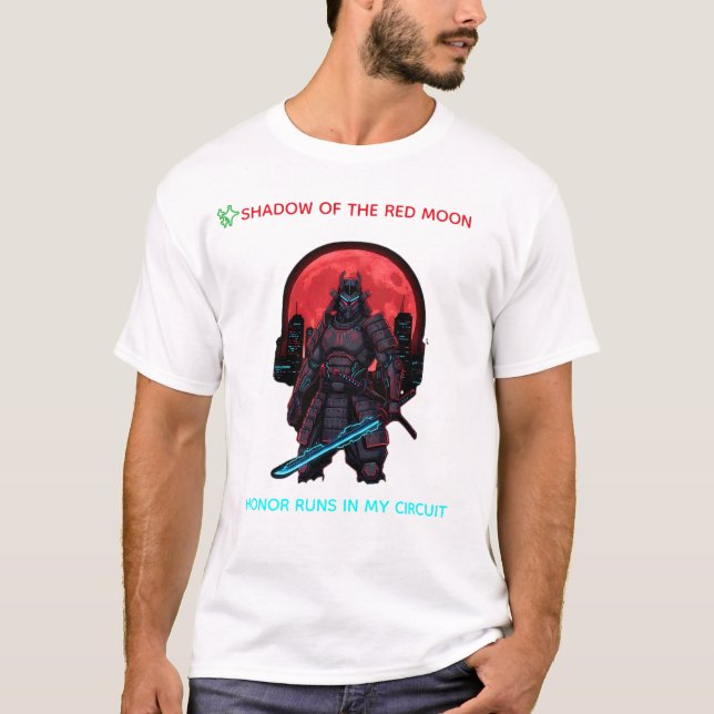 T-shirt Cyber Samurai Under the Red Moon – Neon Warrior (Devant)
