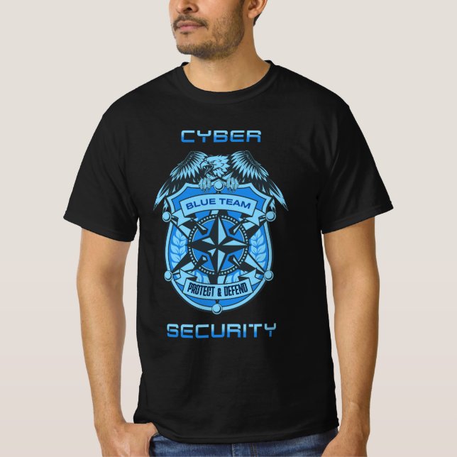T-shirt Cyber Sécurité Blue Team Protéger & Défendre l'aig (Devant)