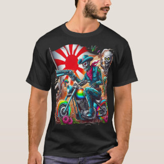T-shirt Cybernetic Knight on Rainbow Motorcycle