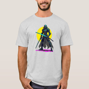 T-shirt Cyberpunk Armoré Samurai Neon Warrior Art
