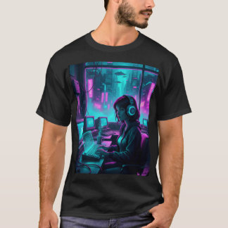 T-shirt Cyberpunk Coder Girl – Retro Future Hacker Art