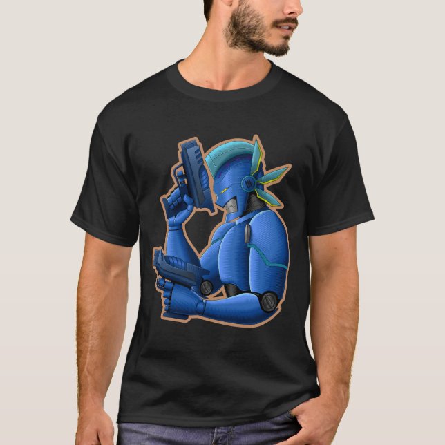 T-shirt Cyberpunk Cyborg Robot - Futuristic Cobalt Android (Devant)