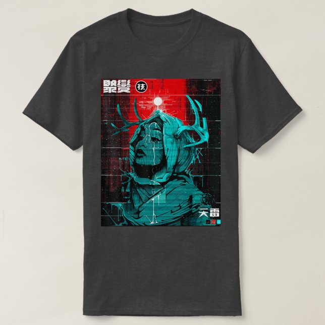 T-shirt Cyberpunk Glitch Girl Urban Style Design Vaporwave (Design devant)