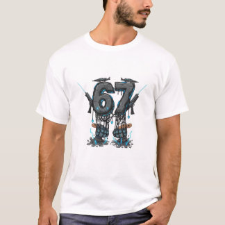 T-shirt Cyberpunk Neon Number Sixty-Seven Futuristic Sci-F