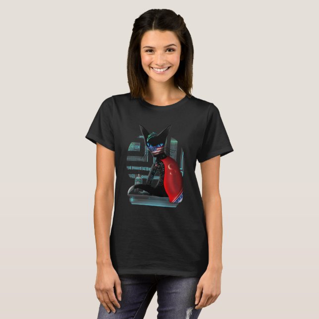 T-shirt Cyberpunk Ninja Chat noir (Devant entier)