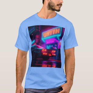 T-shirt Cyberpunk Outrun City Automobile Futuriste AI Ge