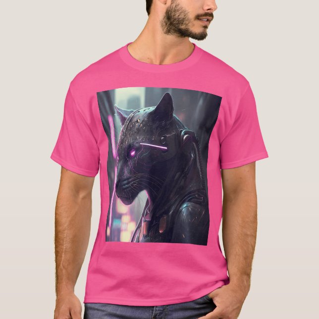 T-shirt Cyberpunk Panther Sci-Fi Futuristic Wildlife City (Devant)