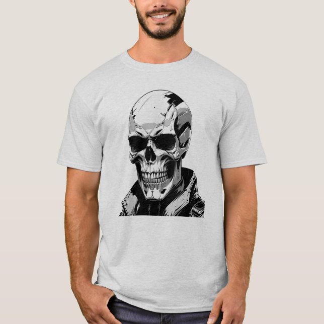 T-shirt Cyberpunk Skull Futuristic Graphisme Tee Design (Devant)