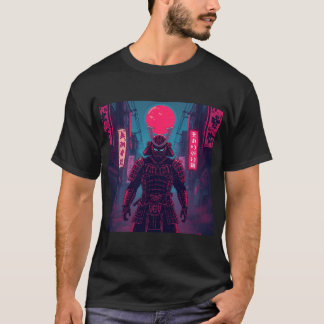 T-shirt Cyberpunk Warrior Under Red Moon