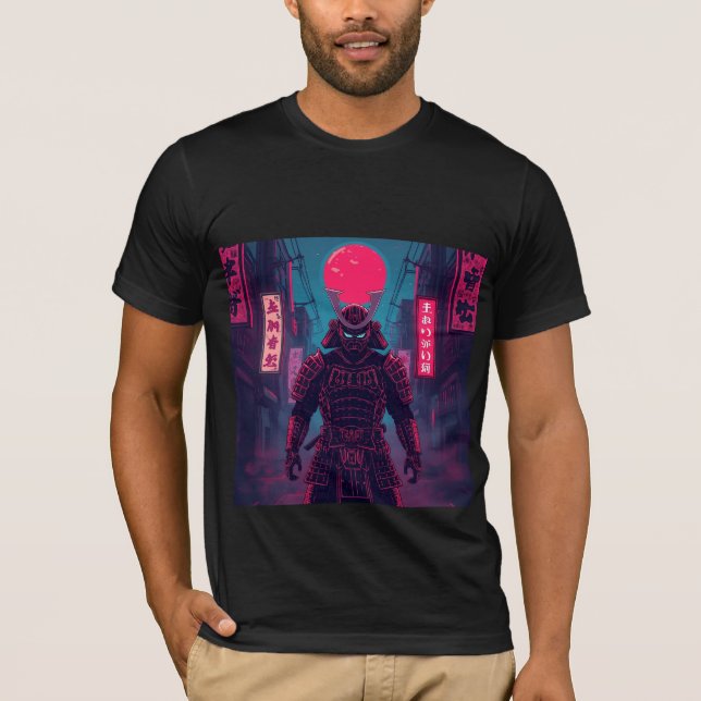 T-shirt Cyberpunk Warrior Under Red Moon (Devant)