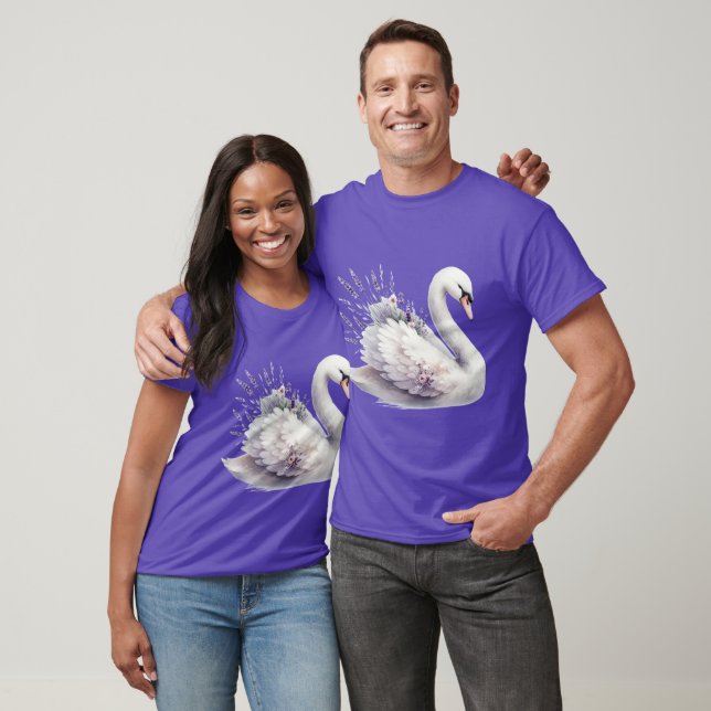 T-shirt Cygne aquarelle avec fleurs de lavande (Unisexe)