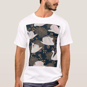 T-shirt Cygnes et chrysanthèmes, motif naturel.