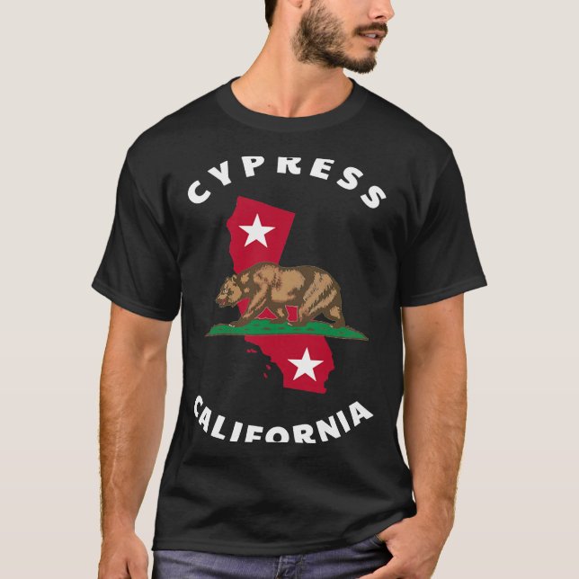 T-shirt Cypress California CA Flag and Bear Badge Souvenir (Devant)
