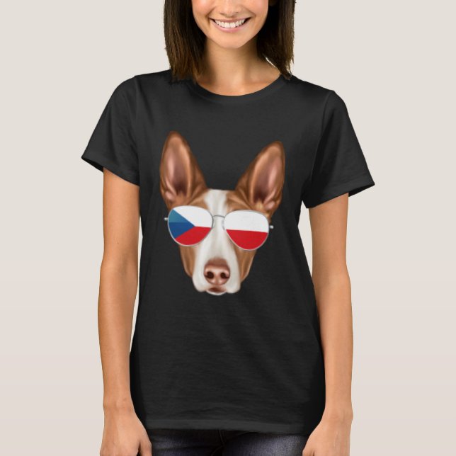 T-shirt Czech Flag Ibizan Hound Dog Czech Republic Pocket (Devant)