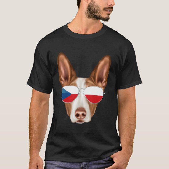 T-shirt Czech Flag Ibizan Hound Dog Czech Republic Pocket (Devant)