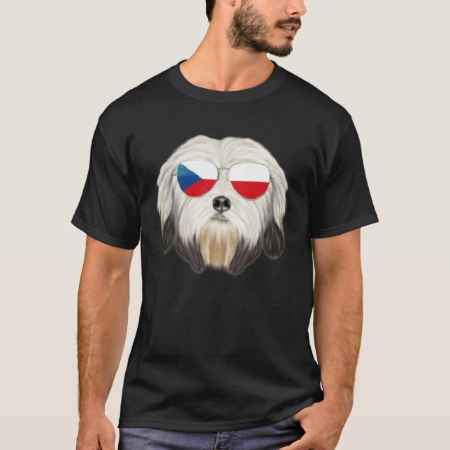 T-shirt Czech Flag Lowchen Dog Czech Republic Pocket (Devant)