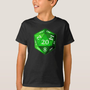 T-shirt D&D VERT vert et blanc de d20 meurent