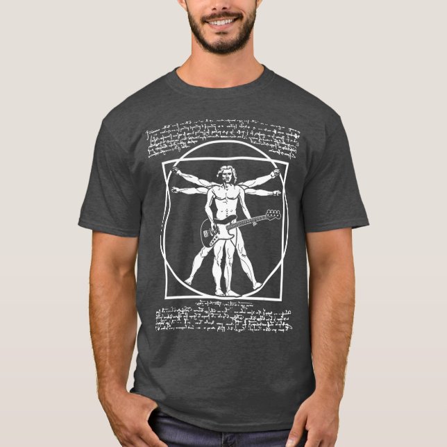 T-shirt Da Vinci Vitruvian Man Bass Guitar Player  Bass (Devant)