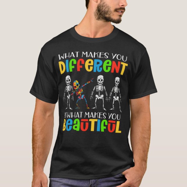T-shirt Dab Skeleton Autism Awareness Puzzle Piece Autism  (Devant)
