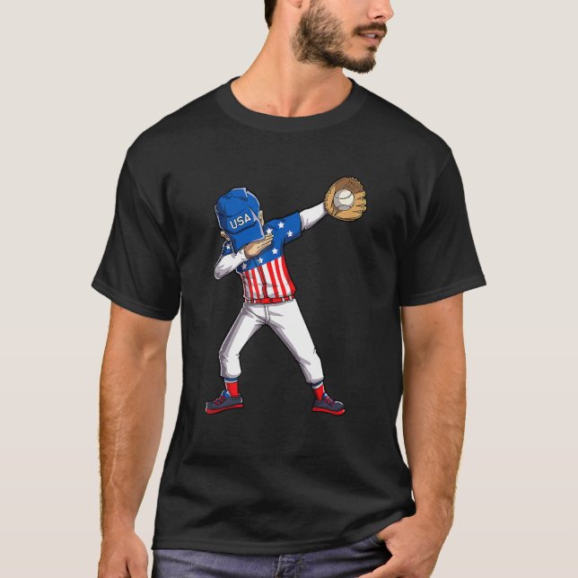 T-shirt Dabbing Baseball Player 4th Of July USA American F (Devant)