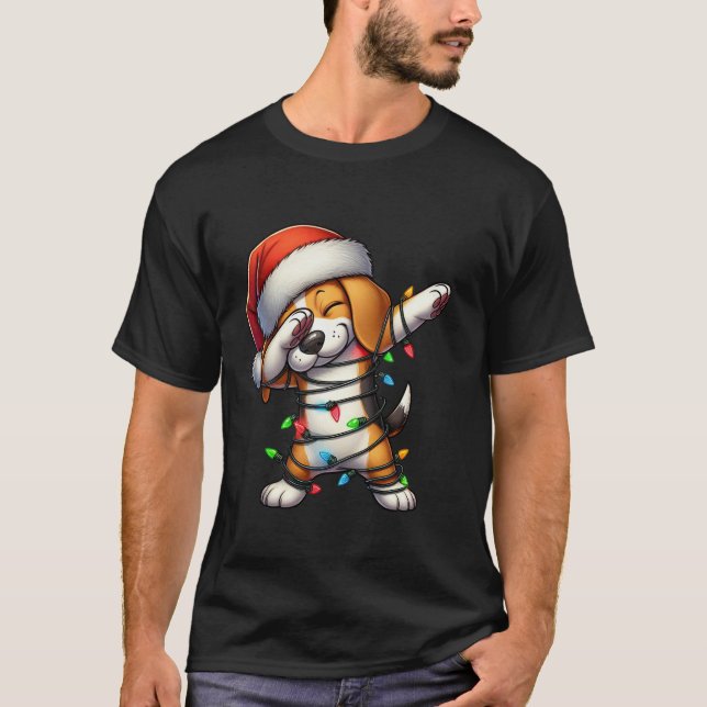 T-shirt Dabbing Beagle lumières de Noël Santa Hat Boys Gir (Devant)