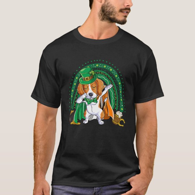 T-shirt Dabbing Beagle St Patrick's Day Leprechaun Rainbow (Devant)